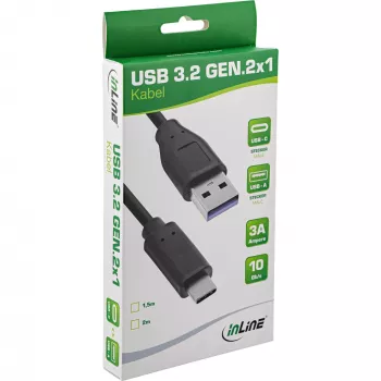InLine USB 3.2 Gen.1x2 laidas, USB-C kištukas / USB-A kištukas, juodas, 2 m