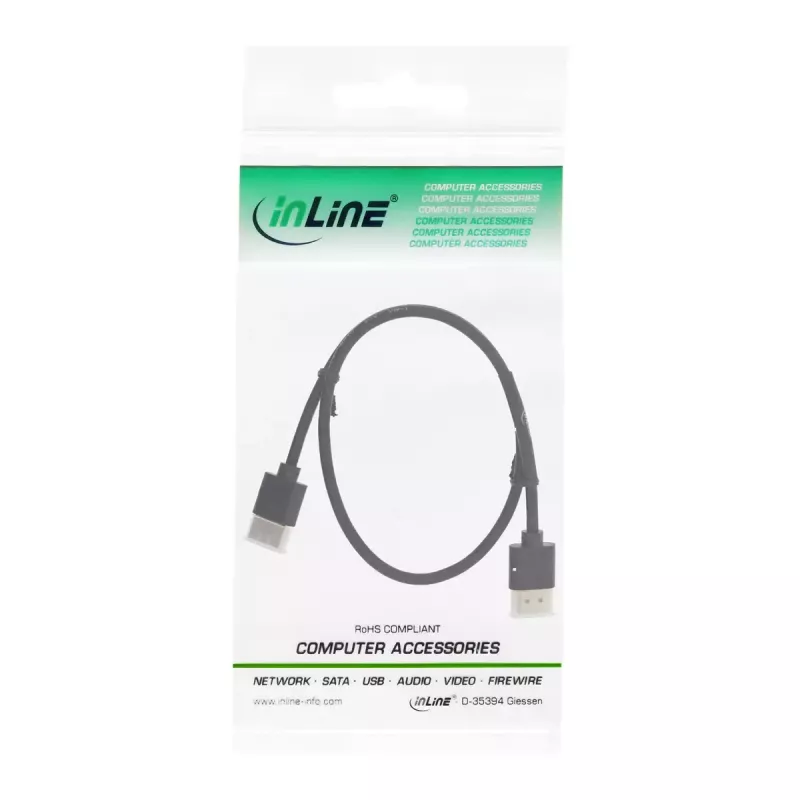 InLine High Speed HDMI laidas su Ethernet, AM/AM, itin plonas, juodas/auksinis, 1,8 m