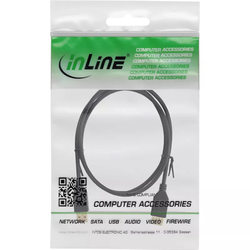 InLine USB 2.0 ilginimo kabelis Type A kištukas / lizdas, auksuoti kontaktai, juodas, 0,5 m