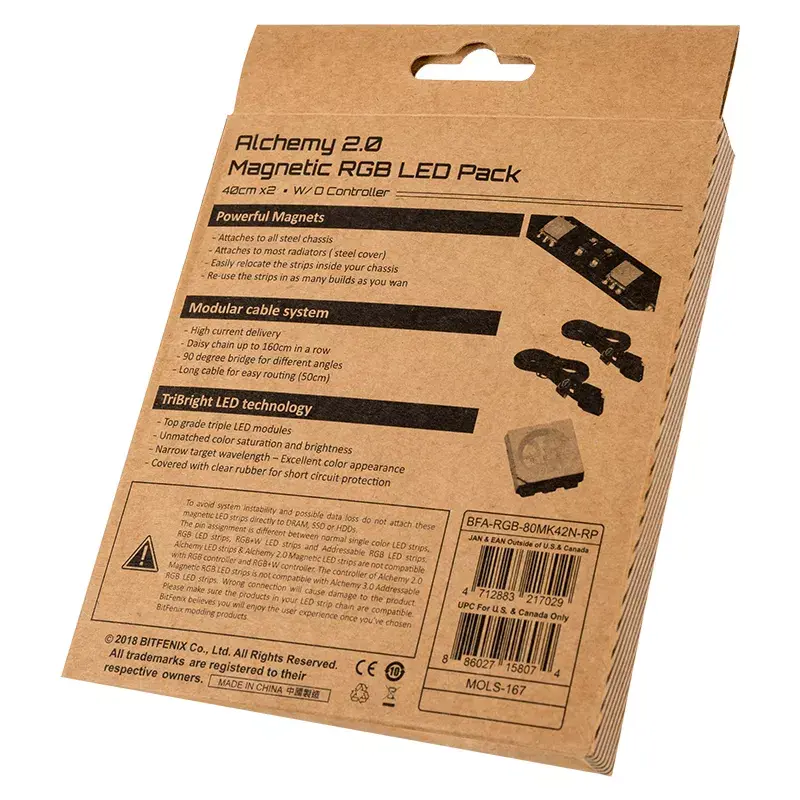 BITFENIX Alchemy 2.0 kompiuterio korpuso apšvietimo rinkinys, 2 vnt., 12 V, 5.04 W, juoda/balta