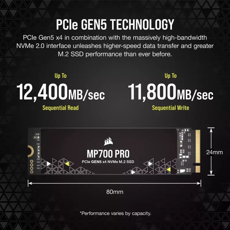 SSD diskas 2TB CORSAIR M.2 PCI-E NVMe Gen5 MP700 PRO mažmeninė