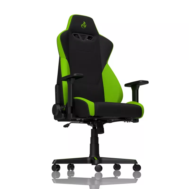 Žaidimų kėdė Nitro Concepts S300 – audinio sėdynė, reguliuojamas aukštis 128–140 cm, atlošo plotis 56 cm, juoda/žalia