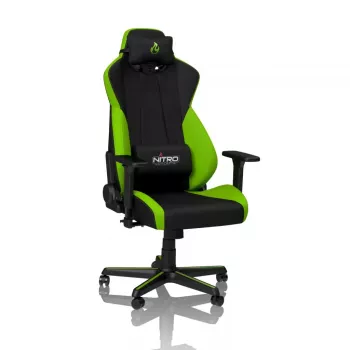 Žaidimų kėdė Nitro Concepts S300 – audinio sėdynė, reguliuojamas aukštis 128–140 cm, atlošo plotis 56 cm, juoda/žalia