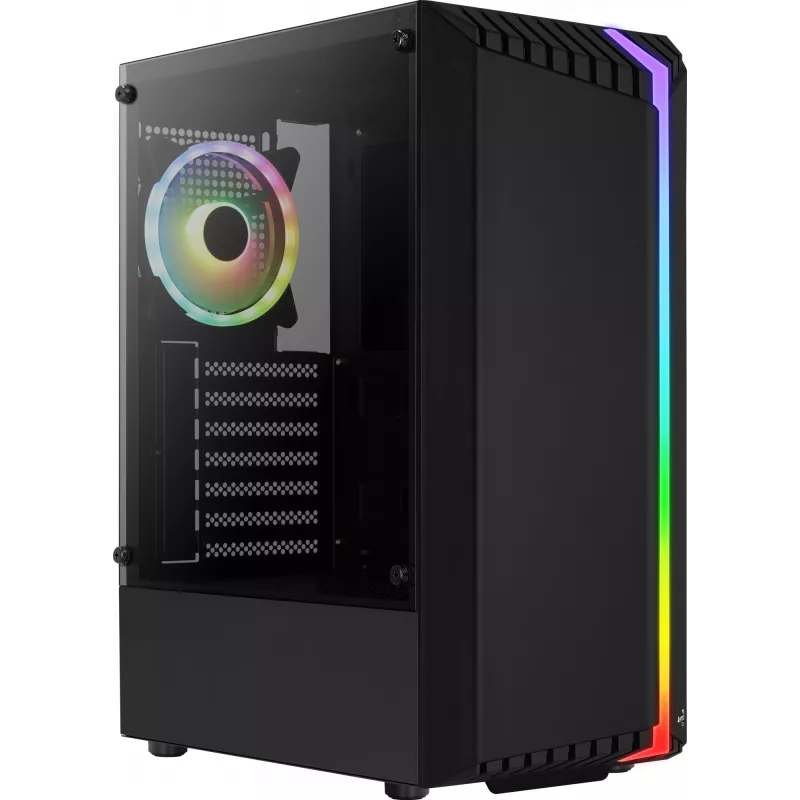 Kompiuterio korpusas AEROCOOL Bionic Midi Tower — ATX, grūdintas stiklas, 3,5 colio x2 / 2,5 colio x4 vietos, iki 297 mm GPU, 158 mm CPU aušintuvas, mėlyna LED