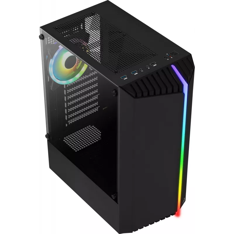 Kompiuterio korpusas AEROCOOL Bionic Midi Tower — ATX, grūdintas stiklas, 3,5 colio x2 / 2,5 colio x4 vietos, iki 297 mm GPU, 158 mm CPU aušintuvas, mėlyna LED