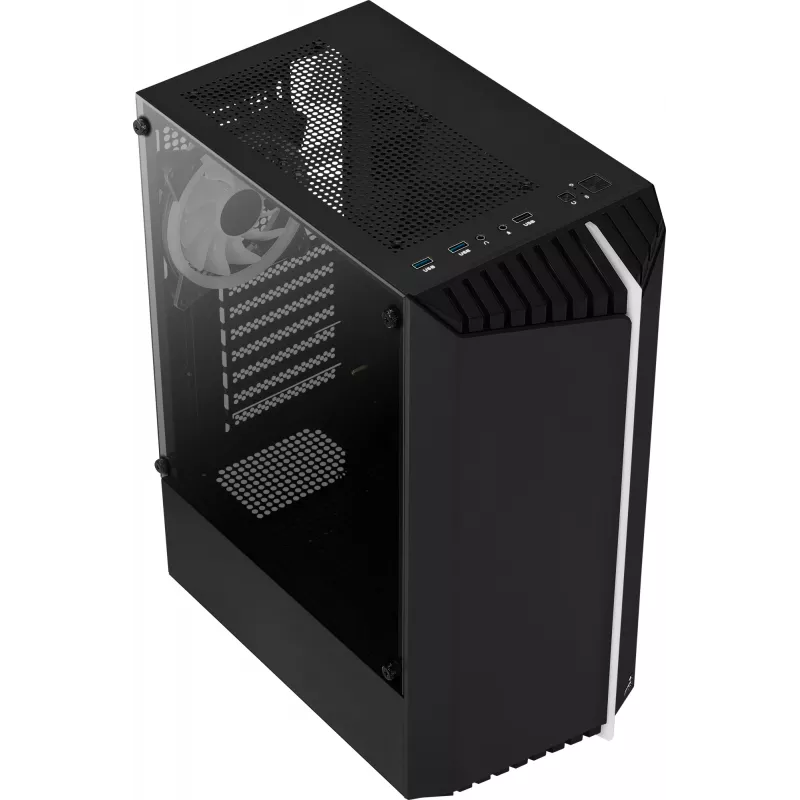 Kompiuterio korpusas AEROCOOL Bionic Midi Tower — ATX, grūdintas stiklas, 3,5 colio x2 / 2,5 colio x4 vietos, iki 297 mm GPU, 158 mm CPU aušintuvas, mėlyna LED