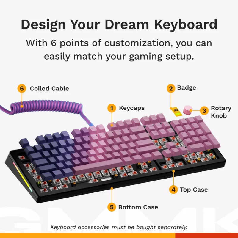 Mechaninė pilno dydžio (100%) laidinė klaviatūra GLORIOUS GMMK 3 — USB, QWERTY, RGB, juoda (JAV išdėstymas)