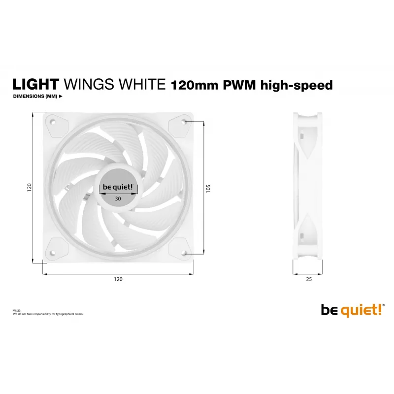 be quiet! Light Wings White | 120mm PWM didelio greičio trigubas rinkinys – kompiuterio korpuso ventiliatorius 12 cm, 3 vnt.