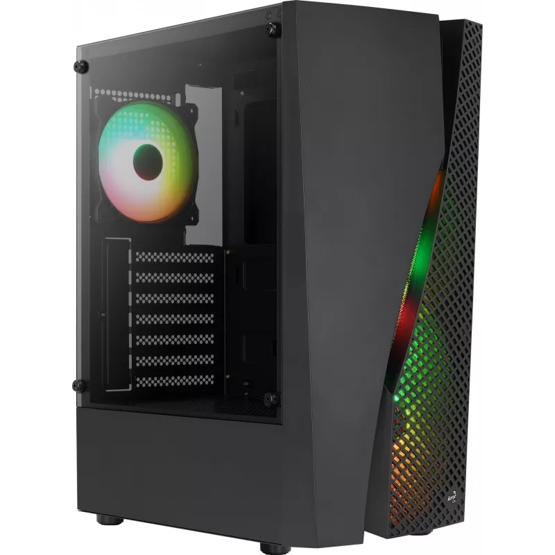 Aerocool WAVEBKV3 ATX kompiuterio korpusas su grūdintu stiklu ir 4 RGB ventiliatoriais, juodas