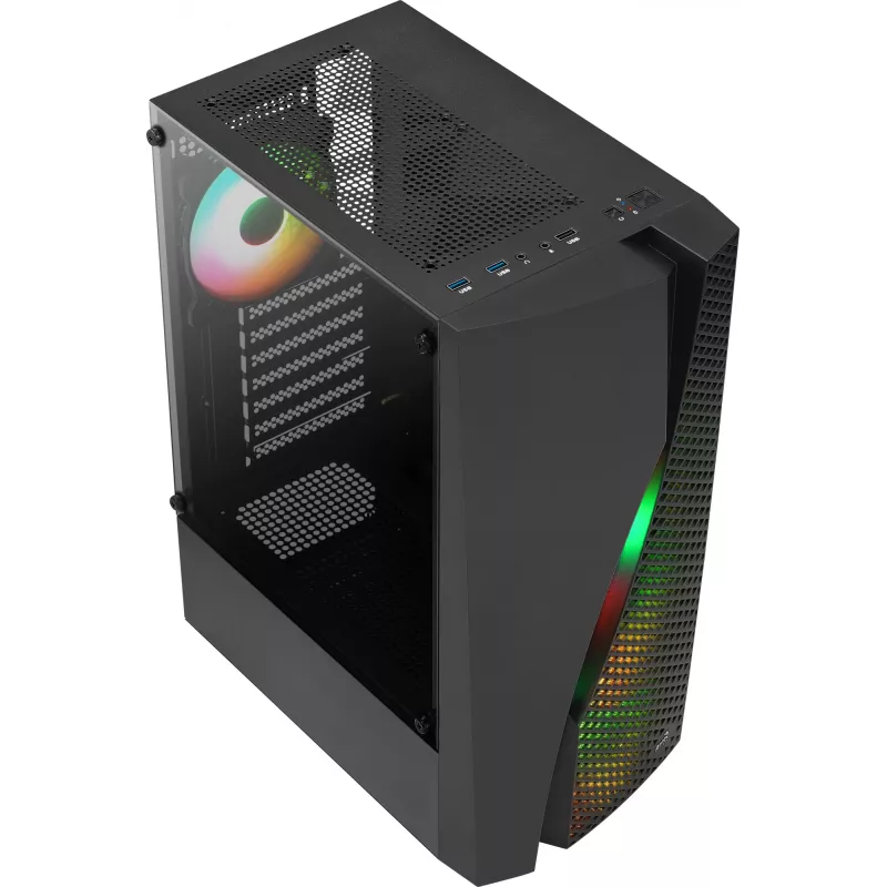 Aerocool WAVEBKV3 ATX kompiuterio korpusas su grūdintu stiklu ir 4 RGB ventiliatoriais, juodas