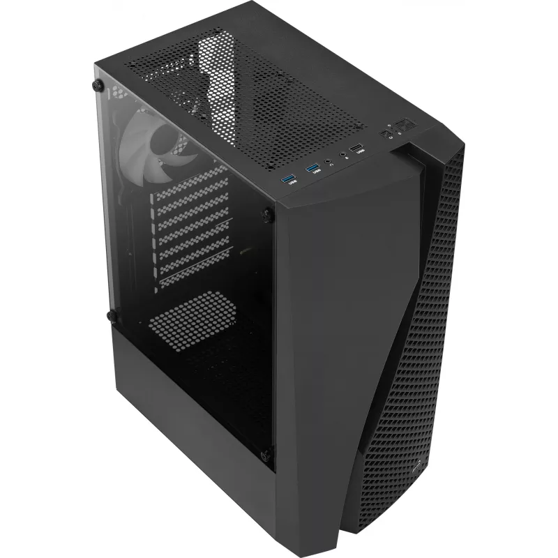 Aerocool WAVEBKV3 ATX kompiuterio korpusas su grūdintu stiklu ir 4 RGB ventiliatoriais, juodas