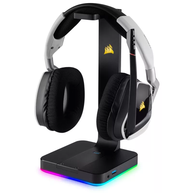 Ausinių stovas CORSAIR ST100 RGB Premium su 7.1 virtualiu garsu ir dvigubais USB 3.1 prievadais