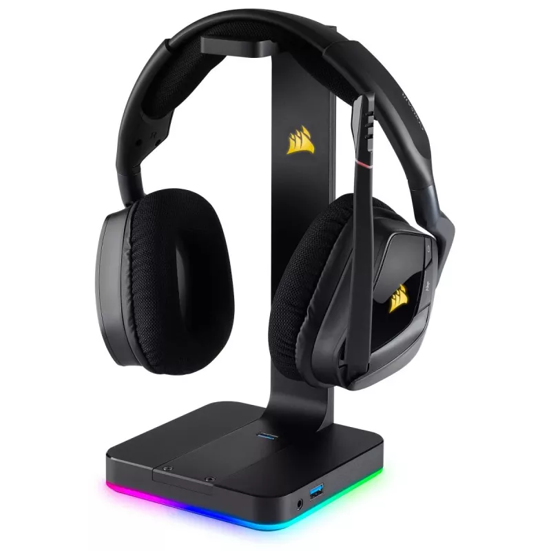Ausinių stovas CORSAIR ST100 RGB Premium su 7.1 virtualiu garsu ir dvigubais USB 3.1 prievadais