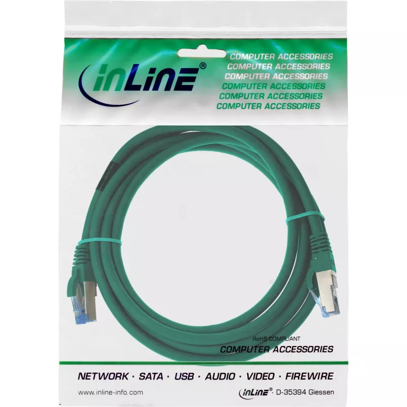 InLine Patch Laidas S/FTP PiMF Cat.6A halogen free 500MHz žalias 2m
