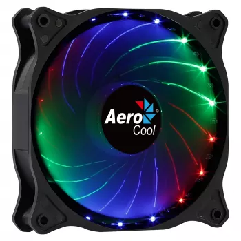 Aerocool COSMO12FRGB 120 mm kompiuterio korpuso ventiliatorius, 1000 RPM, 15 RGB LED, Molex jungtis, 3,72 W, juodas