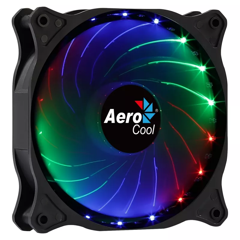 Aerocool COSMO12FRGB 120 mm kompiuterio korpuso ventiliatorius, 1000 RPM, 15 RGB LED, Molex jungtis, 3,72 W, juodas