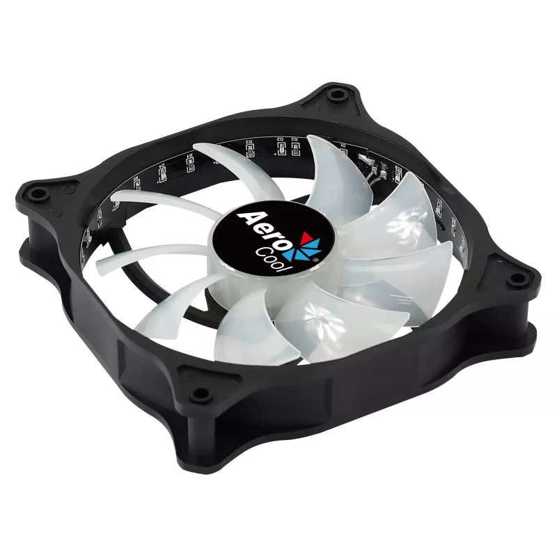 Aerocool COSMO12FRGB 120 mm kompiuterio korpuso ventiliatorius, 1000 RPM, 15 RGB LED, Molex jungtis, 3,72 W, juodas