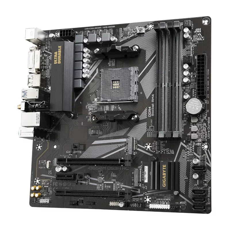 GIGABYTE B550M DS3H AC pagrindinė plokštė – AMD Ryzen 5000, 5+3 fazių VRM, iki 4733MHz DDR4, 1xPCIe 4.0 + 1xPCIe 3.0 M.2, Wi-Fi 5, 1GbE LAN, USB 3.2 Gen 1