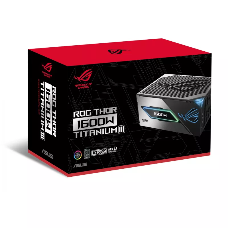 Maitinimo blokas ASUS ROG THOR-1600T3-GAMING 1600 W, 80 PLUS Titanium, ATX 3.1, visiškai modulinis, OLED ekranas