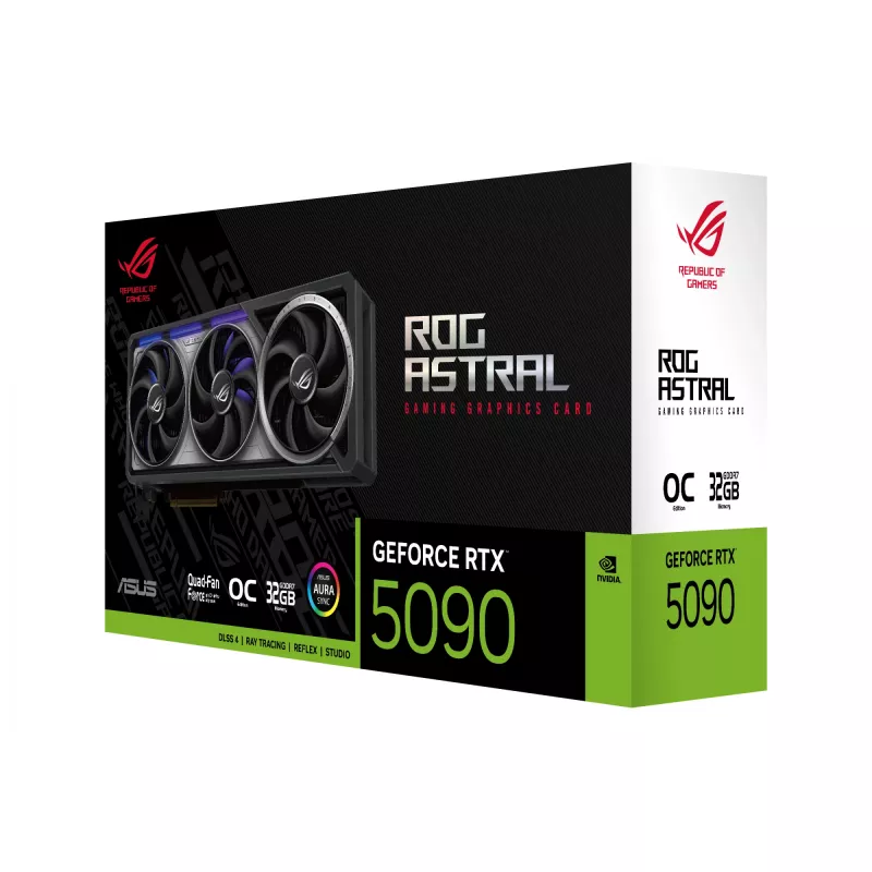 Vaizdo plokštė ASUS GeForce RTX 5090 — 32 GB GDDR7, 512 bitų, PCIe 5.0, 4 ventiliatoriai, 357,6×149,3×76 mm