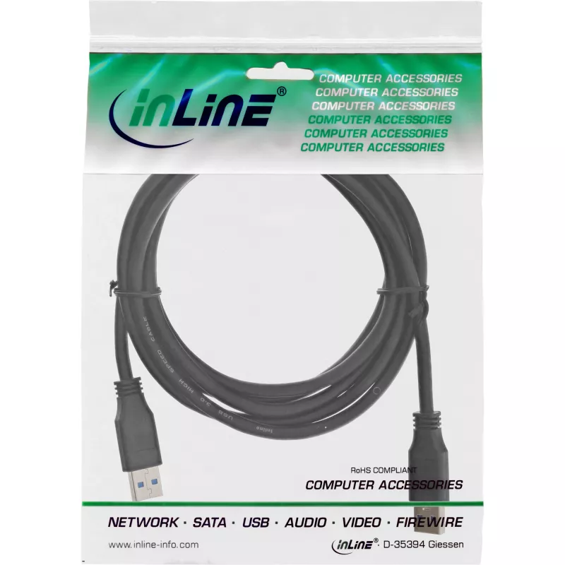 InLine USB 3.2 Gen.1 laidas Type A kištukas / Type A kištukas, juodas, 2 m