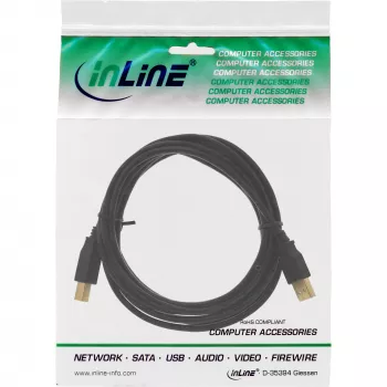 InLine USB 2.0 laidas Type A kištukas / Type B lizdas juodas, auksuotas, 1m