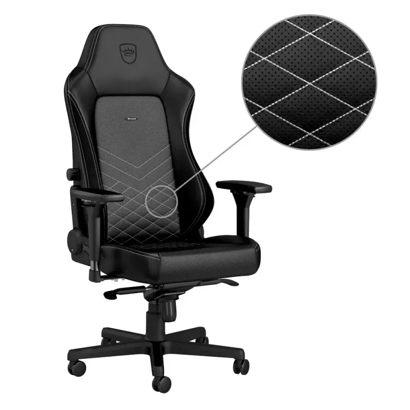 Gaming kėdė noblechairs Hero PU Leather – paminkštinta sėdynė ir atlošas, maksimalus aukštis 137 cm, atlošo plotis 57 cm