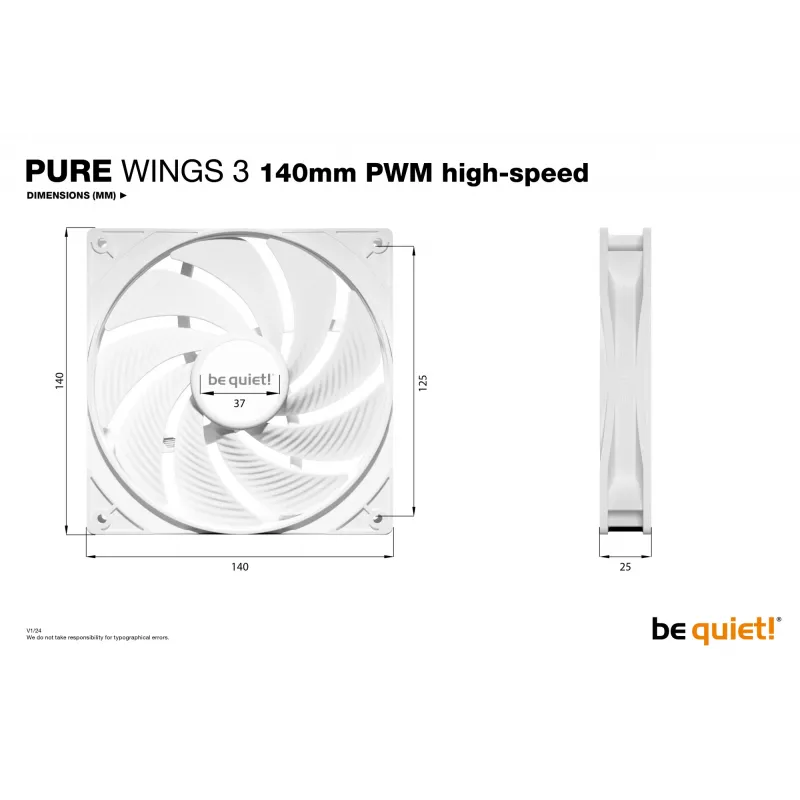 be quiet! Pure Wings 3 140mm PWM High-Speed White kompiuterio korpuso ventiliatorius 14 cm 1 vnt.