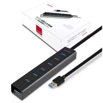 Axagon HUE-SA7BP 7x USB 3.0 ALU ĮKROVIMO stotelė JUODA su maitinimo adapteriu