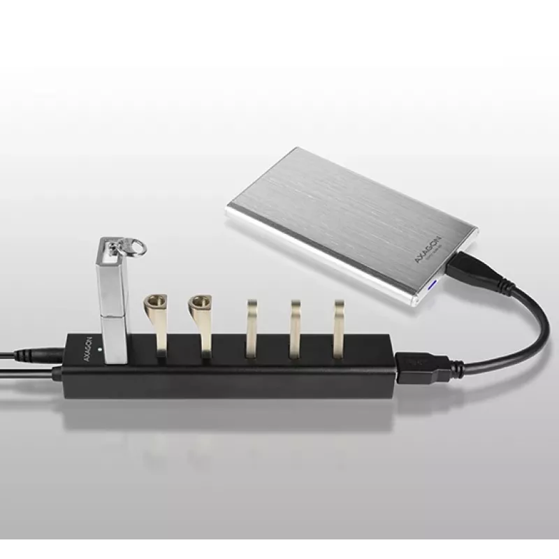 Axagon HUE-SA7BP 7x USB 3.0 ALU ĮKROVIMO stotelė JUODA su maitinimo adapteriu