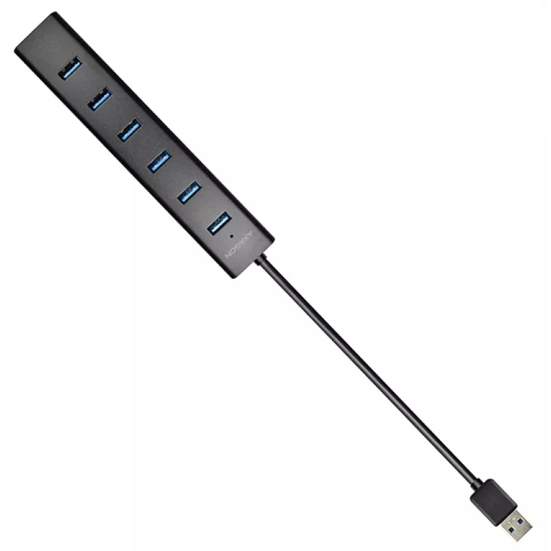 Axagon HUE-SA7BP 7x USB 3.0 ALU ĮKROVIMO stotelė JUODA su maitinimo adapteriu