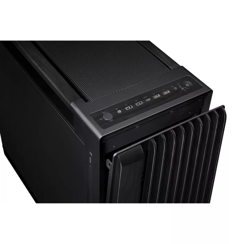 ASUS ProArt PA602 Wood Edition vidutinio dydžio kompiuterio korpusas, E-ATX, vaizdo plokštė iki 450 mm, procesoriaus aušintuvas iki 190 mm, 4 × 3,5" + 4 × 2,5" skyriai, USB-C, juodas