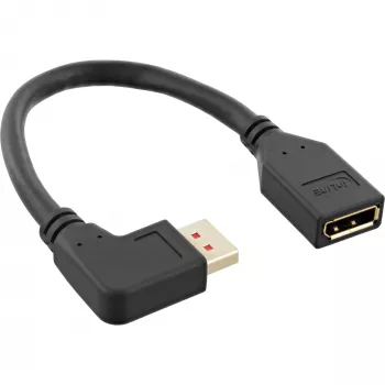 InLine DisplayPort 1.4 adapterio laidas M/F, 8K4K, kairėn lenktas, juodas/auksinis, 0,15 m