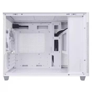 ASUS AP201 PRIME CASE TG WHITE Mini Tower korpusas — micro ATX, grūdintas stiklas, 3×3,5 colio vietos, 1×2,5 colio, USB-A×2, USB-C×1