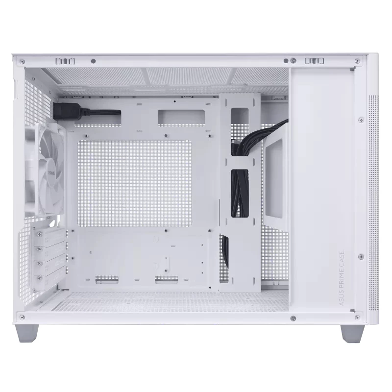ASUS AP201 PRIME CASE TG WHITE Mini Tower korpusas — micro ATX, grūdintas stiklas, 3×3,5 colio vietos, 1×2,5 colio, USB-A×2, USB-C×1