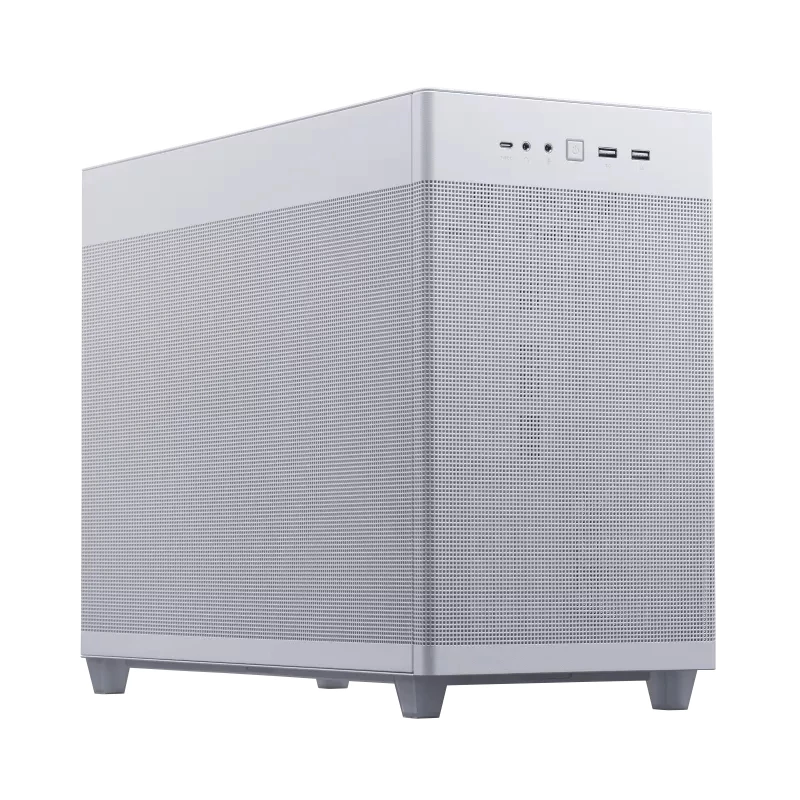ASUS AP201 PRIME CASE TG WHITE Mini Tower korpusas — micro ATX, grūdintas stiklas, 3×3,5 colio vietos, 1×2,5 colio, USB-A×2, USB-C×1
