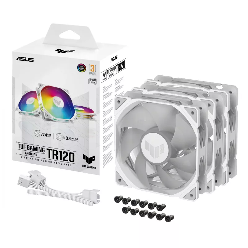 ASUS TUF GAMING TR120 ARGB 3IN1 Baltas kompiuterio korpuso ventiliatorius 12 cm