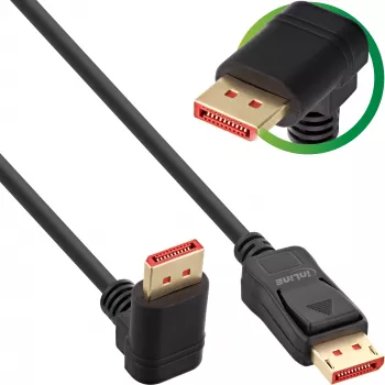 InLine DisplayPort 1.4 laidas, 8K4K, žemyn lenktu kampu, juodas/auksinis, 3 m