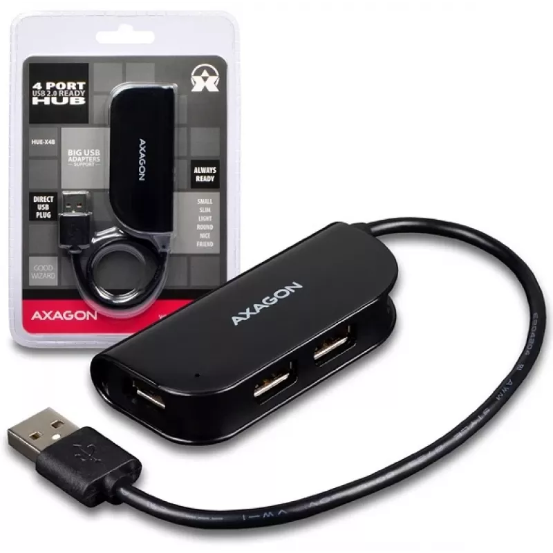 Axagon HUE-X4B USB 2.0 keturių prievadų šakotuvas, juodas