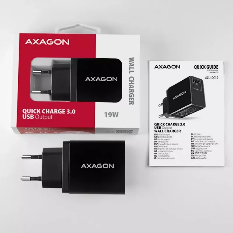 Mobiliojo įrenginio įkroviklis Axagon ACU-QC19, greitasis įkrovimas QC 3.0, 19 W, juodas