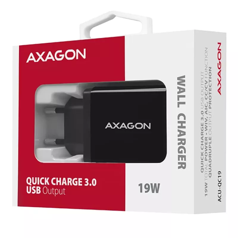 Mobiliojo įrenginio įkroviklis Axagon ACU-QC19, greitasis įkrovimas QC 3.0, 19 W, juodas