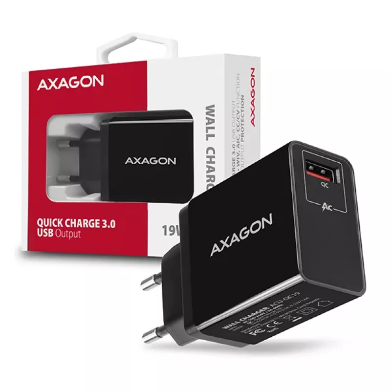 Mobiliojo įrenginio įkroviklis Axagon ACU-QC19, greitasis įkrovimas QC 3.0, 19 W, juodas