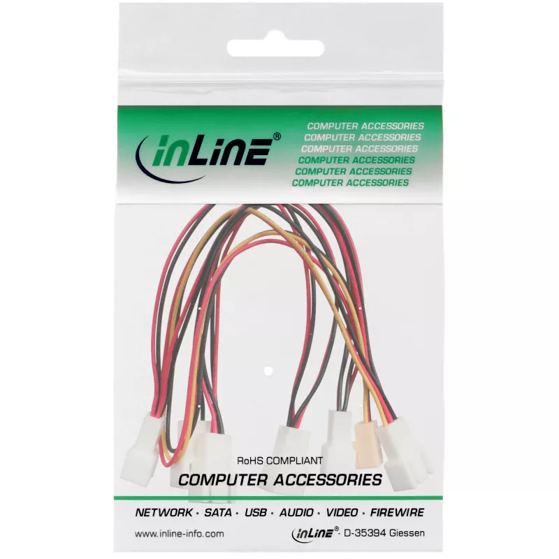 InLine Y-kabelis ventiliatoriams 3pin Molex moteriškas / 6x 3pin Molex vyriškas 33436