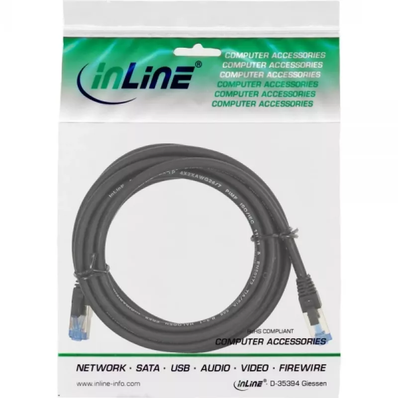 InLine Patch Laidas S/FTP PiMF Cat.6A be halogenų 500MHz juodas 0,5m