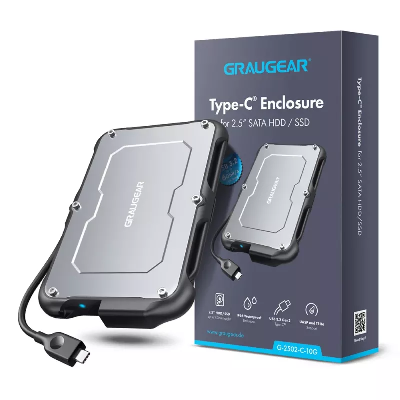 Išorinis HDD/SSD dėklas GRAUGEAR G-2502-C-10G 2.5 colio juodas plienas 6TB