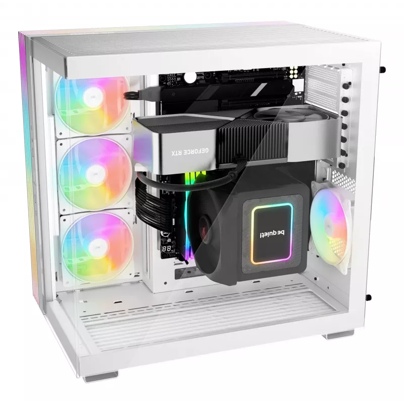 Korpusas be quiet! LIGHT BASE 600 LX White Midi Tower – ATX, šoninis langas, ARGB priekis, USB-C, palaiko 360 mm radiatorių