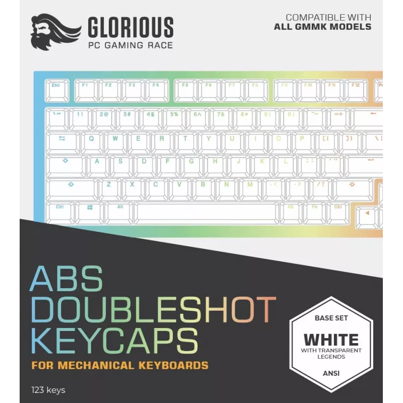 Klaviatūros mygtukų dangteliai Triton Glorious Doubleshot Keycaps V2 – ABS, Balti, suderinami su GMMK