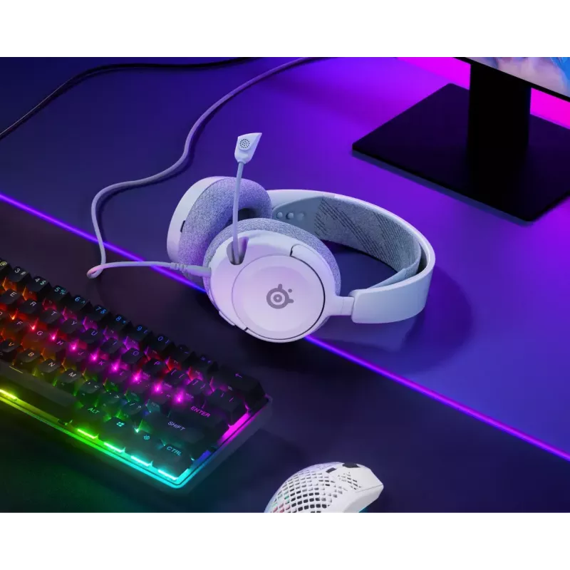 Ausinės STEELSERIES Arctis Nova 1 laidinės 3,5 mm, binauralinės, baltos, 1,2 m laidas, nuimamas, boom mikrofonas
