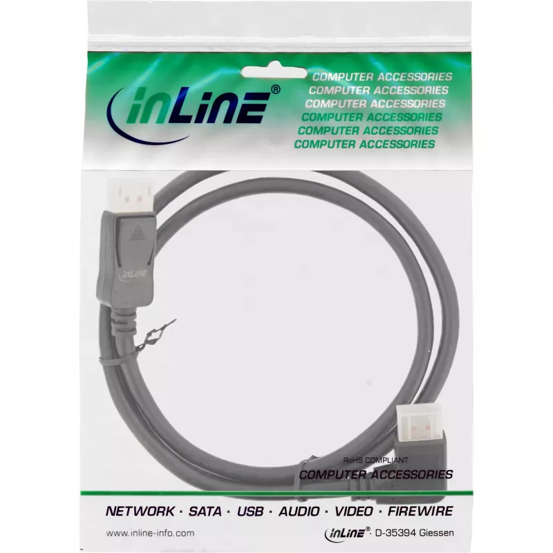 InLine DisplayPort 1.4 laidas, 8K4K, stačiu kampu, juodas/auksinis, 1 m