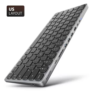 AXAGON HMC-KB-US USB 5Gbps centrinis įrenginys su klaviatūra, HDMI 4K/60Hz, 3x USB-A, SD/mSD, garsu, PD 100, JAV išdėstymas